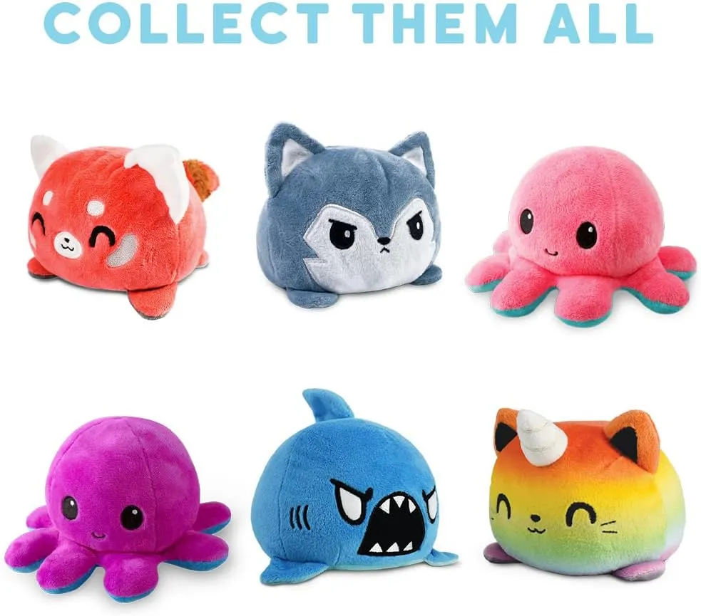 TeeTurtle - The Original Reversible Octopus Plushie - Pink   Aqua - Cute Sensory Fidget Stuffed Animals That Show Your Mood, 4 inch