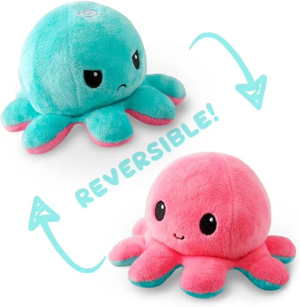 TeeTurtle - The Original Reversible Octopus Plushie - Pink   Aqua - Cute Sensory Fidget Stuffed Animals That Show Your Mood, 4 inch