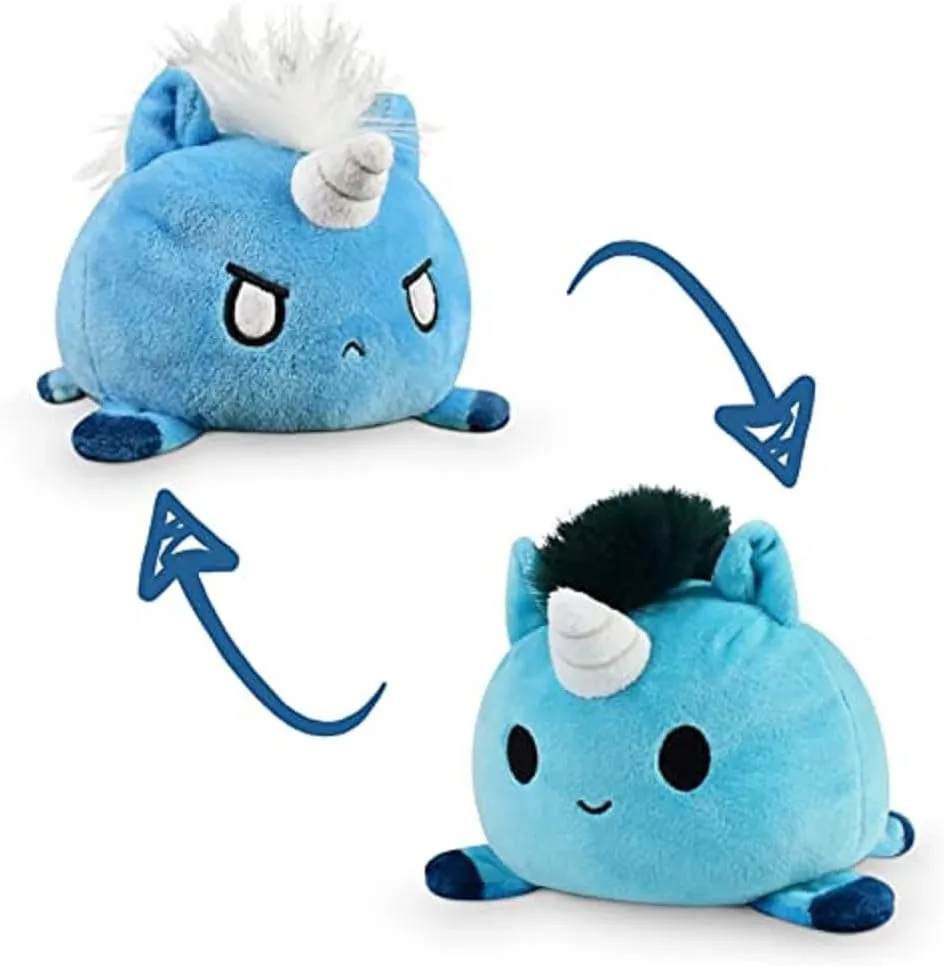 TeeTurtle - The Original Reversible Tic Tac KO Unicorn Plushie - Blue - Cute Sensory Fidget Stuffed Animals That Show Your Mood