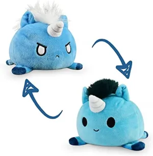 TeeTurtle - The Original Reversible Tic Tac KO Unicorn Plushie - Blue - Cute Sensory Fidget Stuffed Animals That Show Your Mood