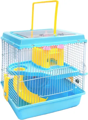 Tfwadmx Hamster Carrier, Dwarf Hamster Travel Cage, Portable Cages with Water Bottle, Gerbil Travel Carry Case Outdoor Vacation House for Small Mice(Blue,10.6”x8”x11.4”)