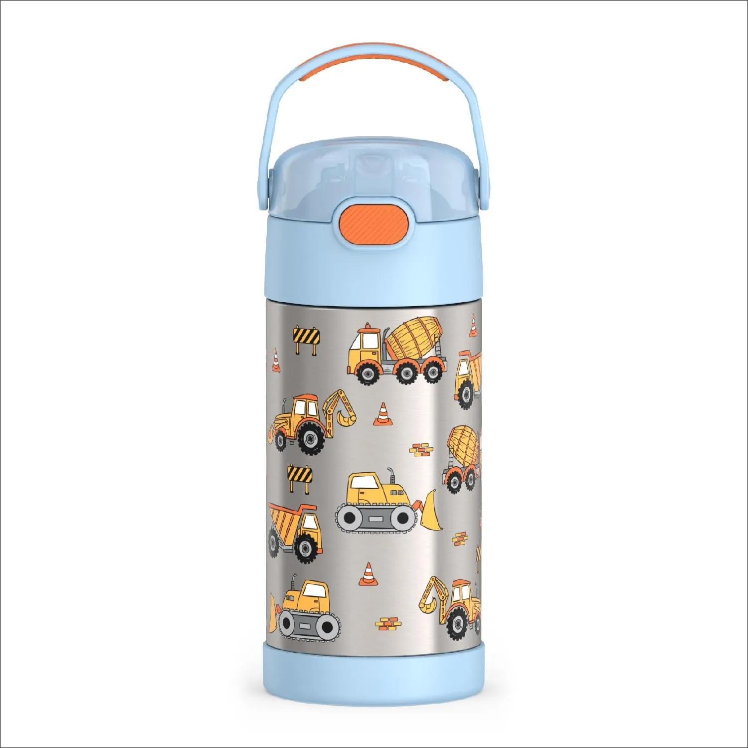 THERMOS FUNTAINER Water Bottle with Straw - 12 Ounce - Kids Stainless Steel Vacuum Insulated Water Bottle with Lid, Construction