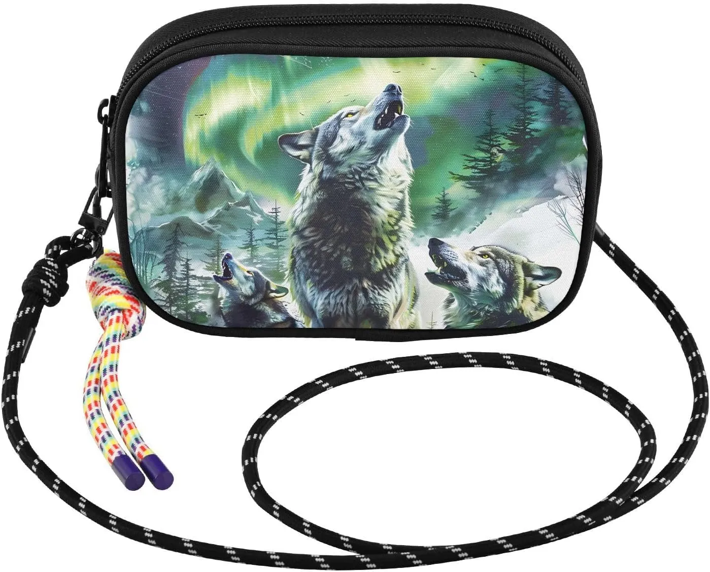 Three Wolves Howling Aurora Crossbody Bag for Women Cell Phone Purses Women's Small Shoulder Handbags Wallet Purse with Strap
