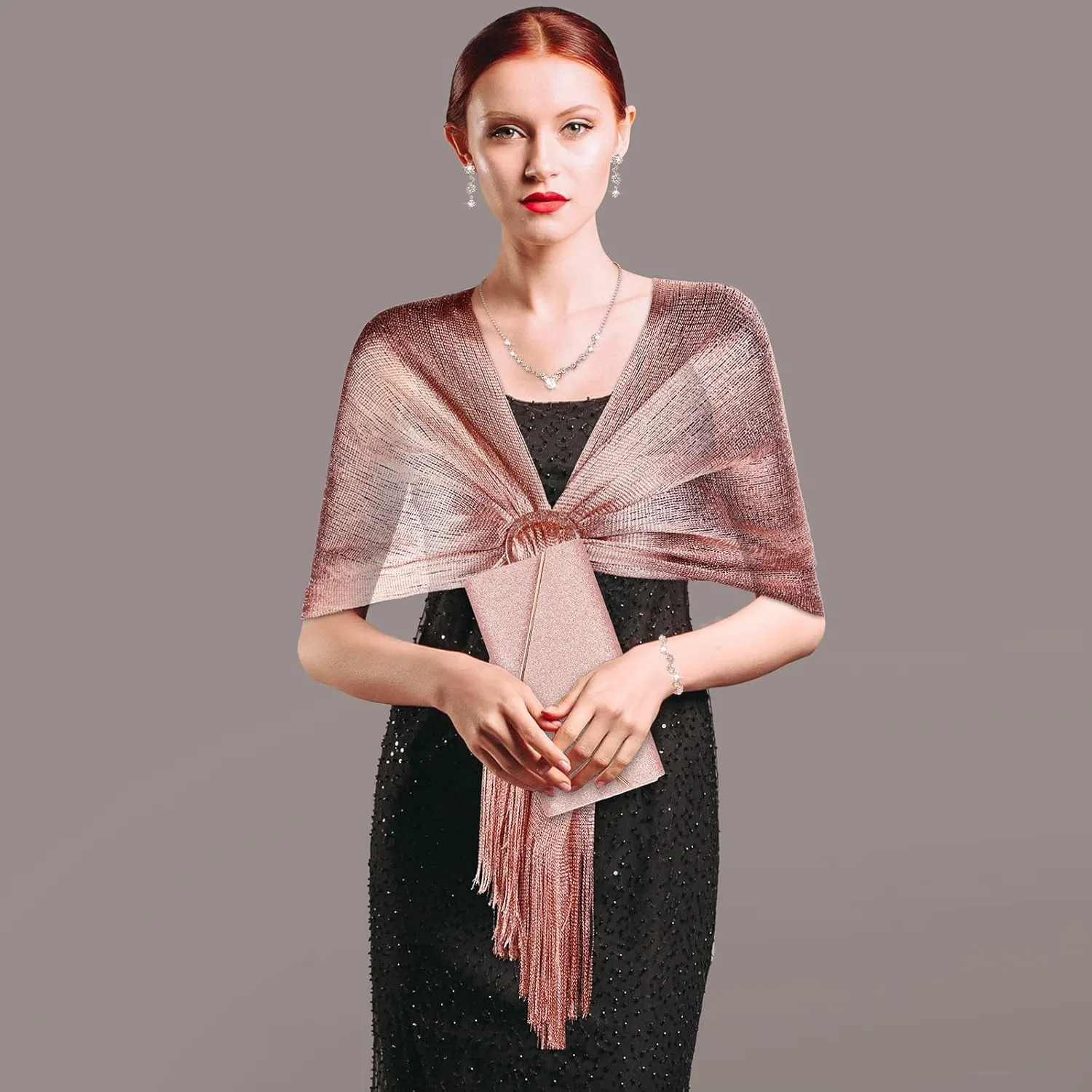 Tiamon 5 Pcs Rhinestone Jewelry Sets Shawls and Wraps Formal Clutch Purses for Women Evening Dresses Bridal Weddings