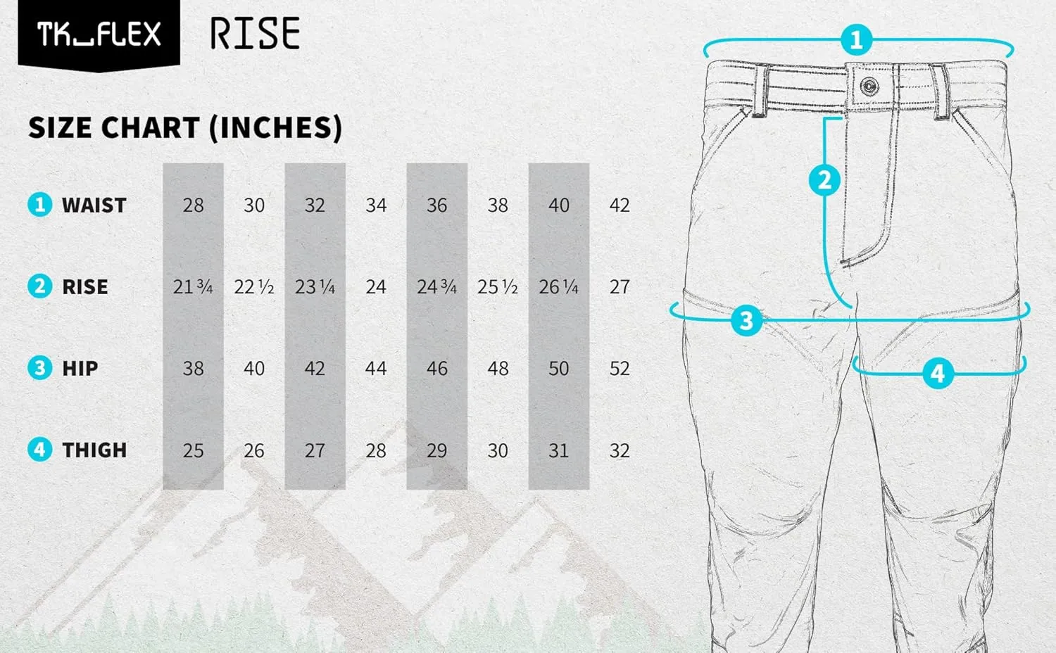 TK Flex Rise Men's Technical Pants Quick Dry Breathable Outdoor Hiking 8 Pockets