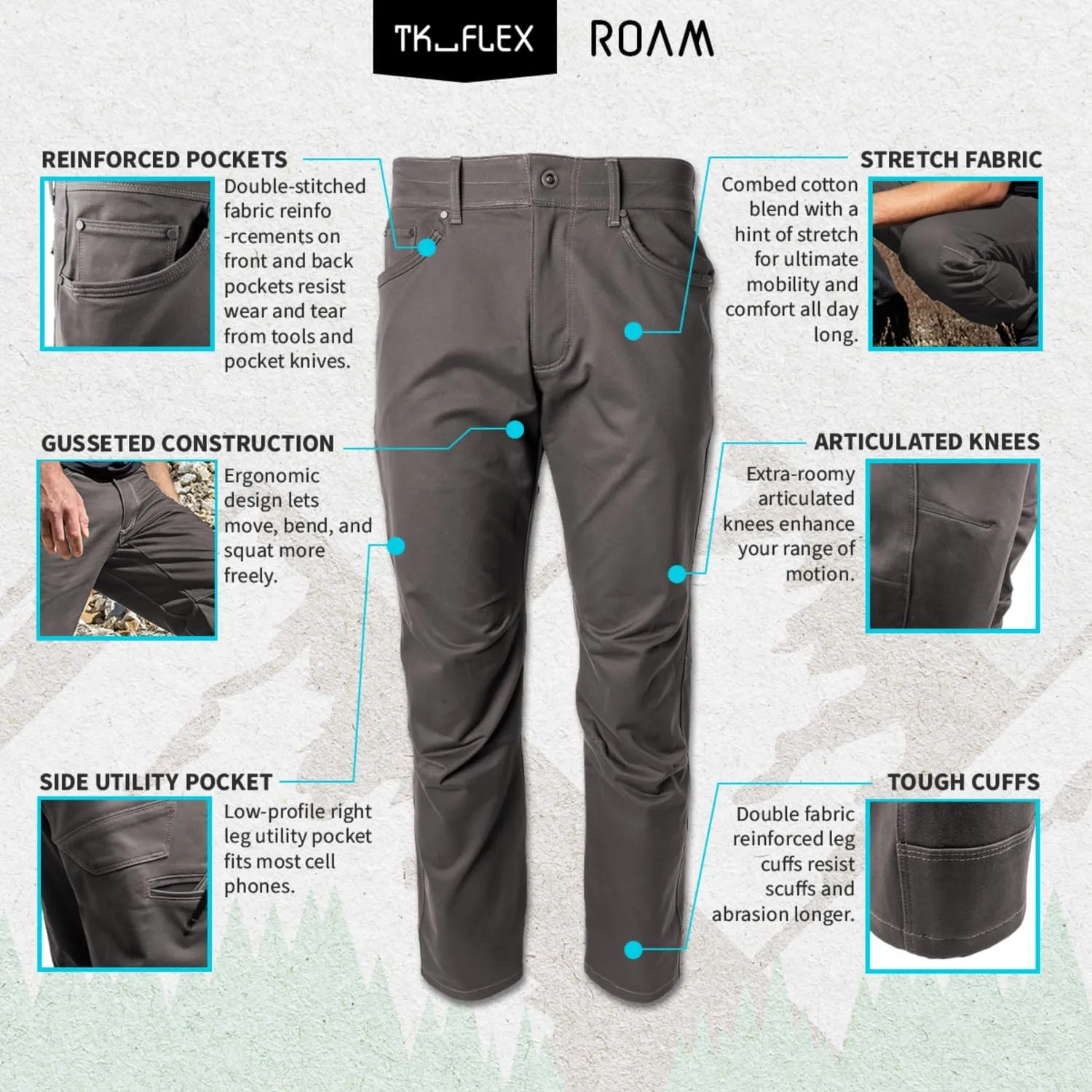TK Flex Roam Relaxed fit Work Pants for Men, Jeans Style Workwear, Men's Carpenter Pant, 8 Pockets