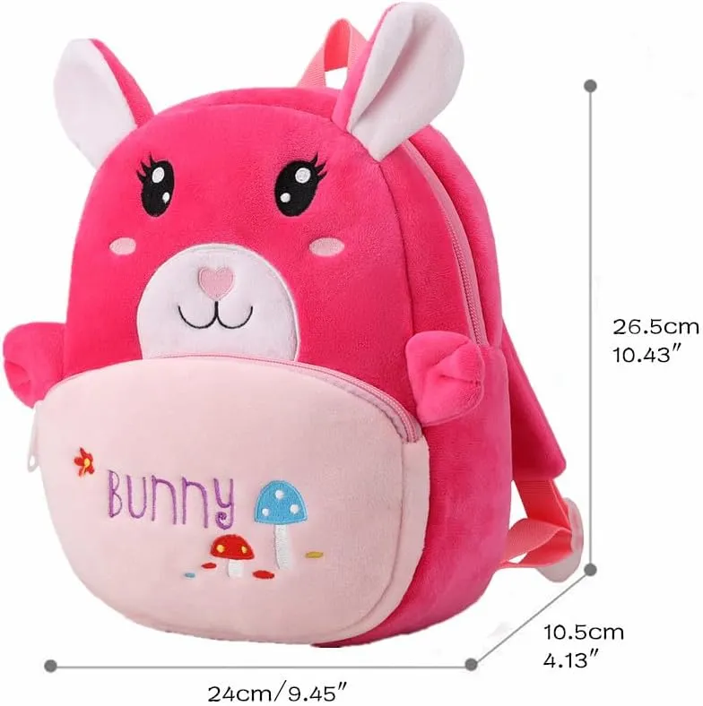 Toddler Backpack for Boys and Girls, Cute Soft Plush Animal Cartoon Mini Backpack Little For Kids 2-6 Years (Fuchsia Bunny)