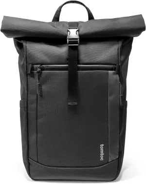tomtoc Rolltop Laptop Backpack, Water-Resistant Travel Backpack Commute Expandable Casual Daypack for 13-17.3 inch Laptop, Rucksack for Work College Trip, Capacity Adjustable 25-30L, Black