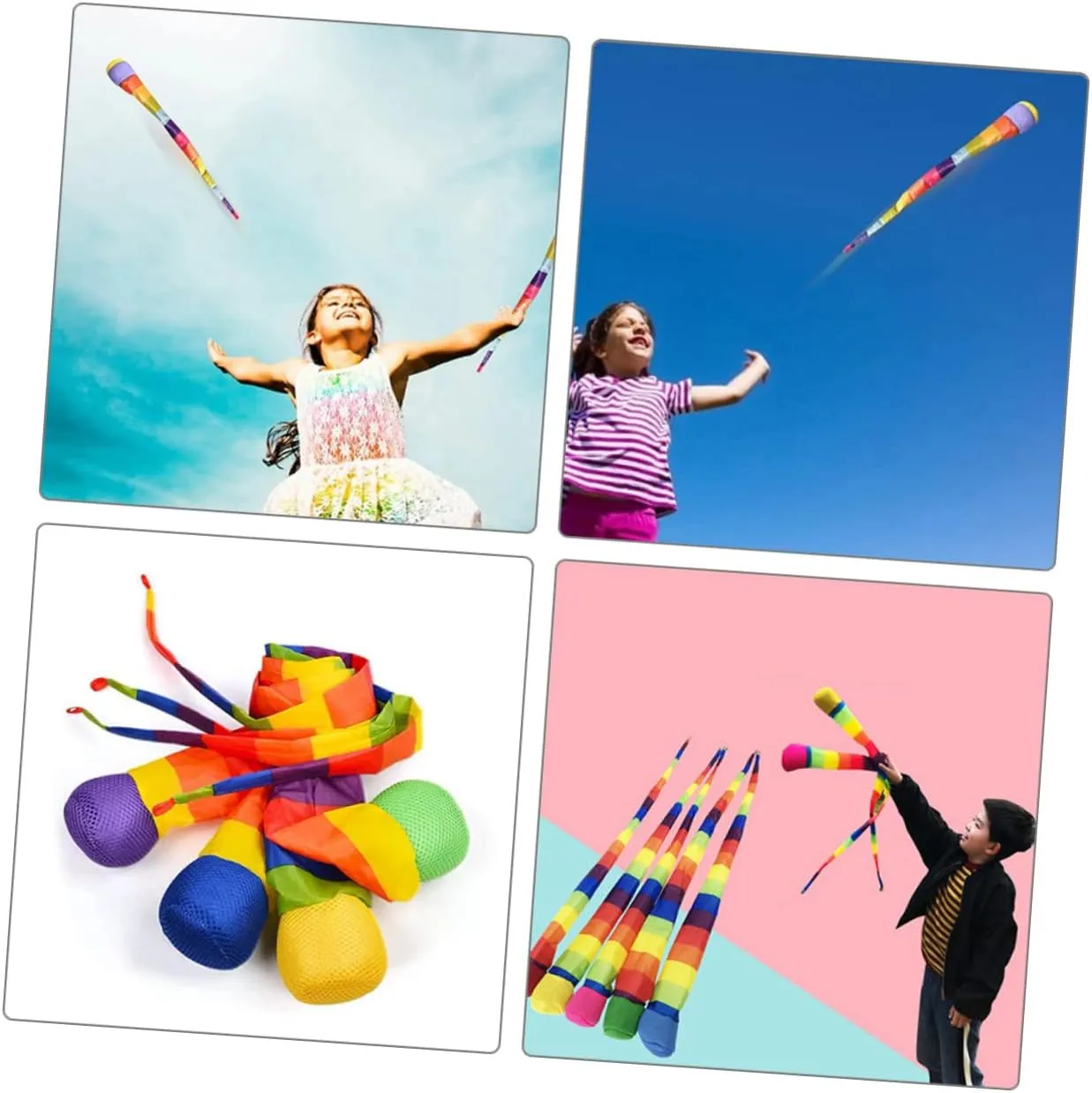 Toyvian 4 Pcs Throw and Catch Comet Balls with Rainbow Tail for School Sports Training, 25.5 inch Long