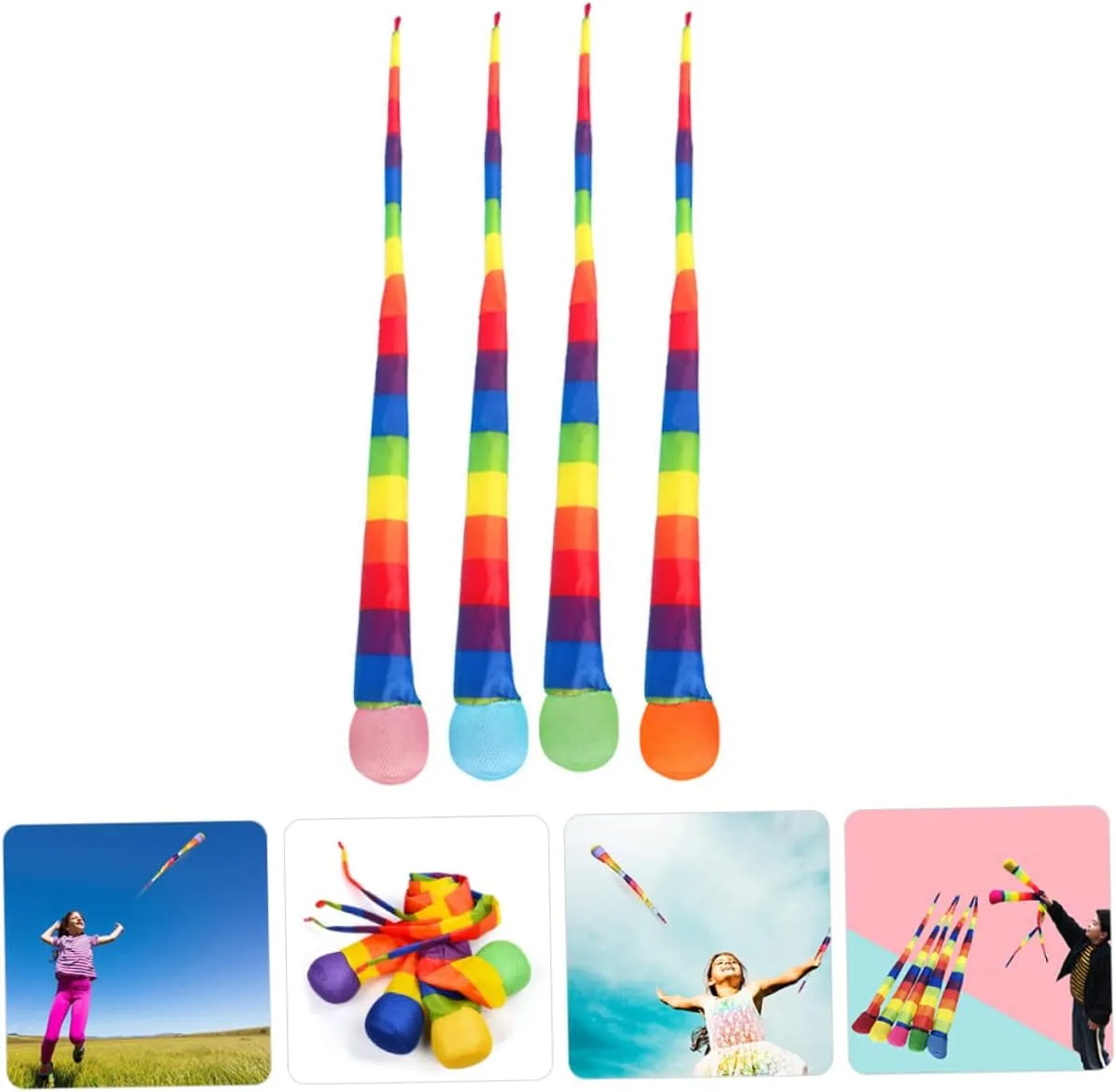Toyvian 4 Pcs Throw and Catch Comet Balls with Rainbow Tail for School Sports Training, 25.5 inch Long