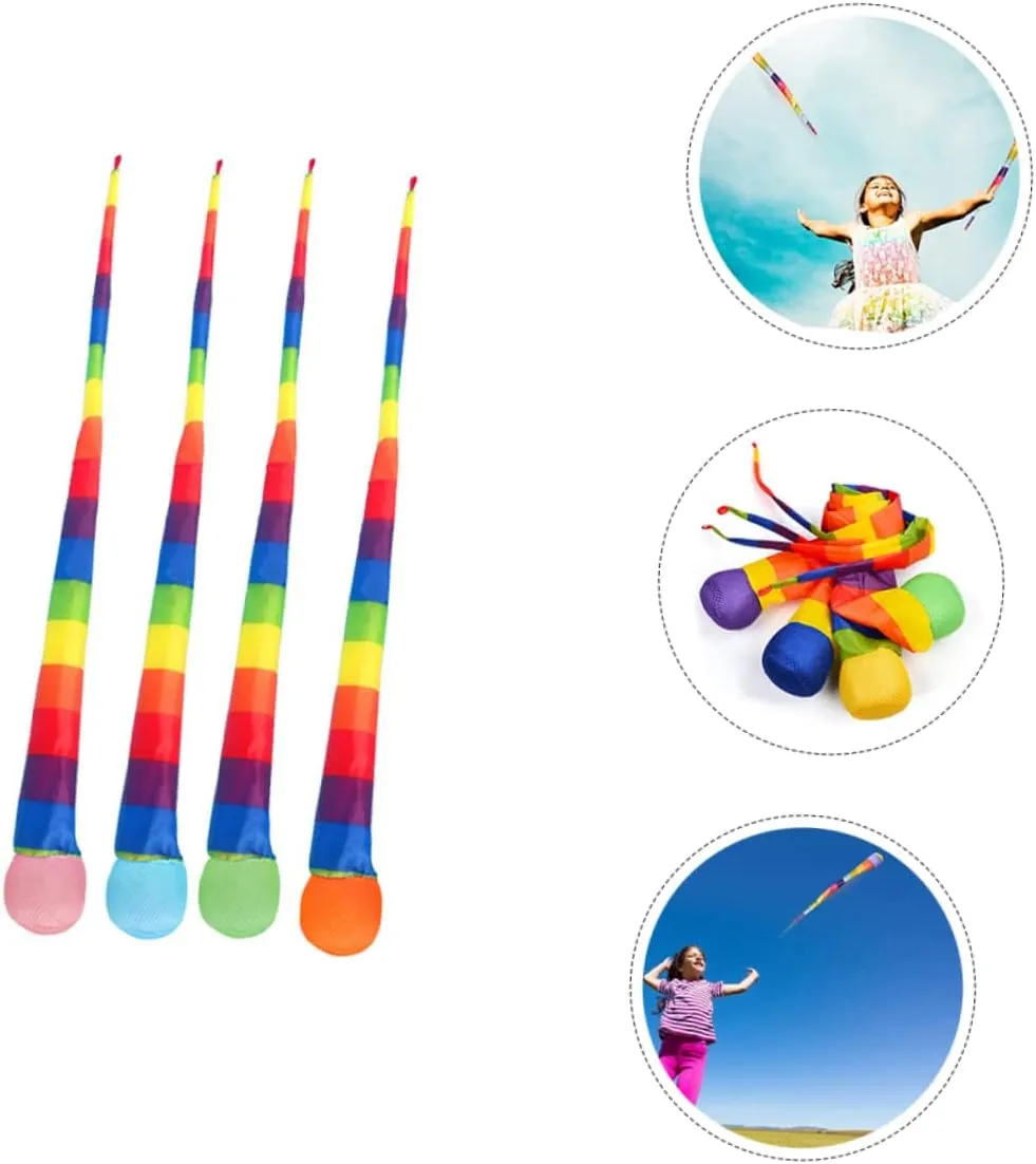 Toyvian 4 Pcs Throw and Catch Comet Balls with Rainbow Tail for School Sports Training, 25.5 inch Long