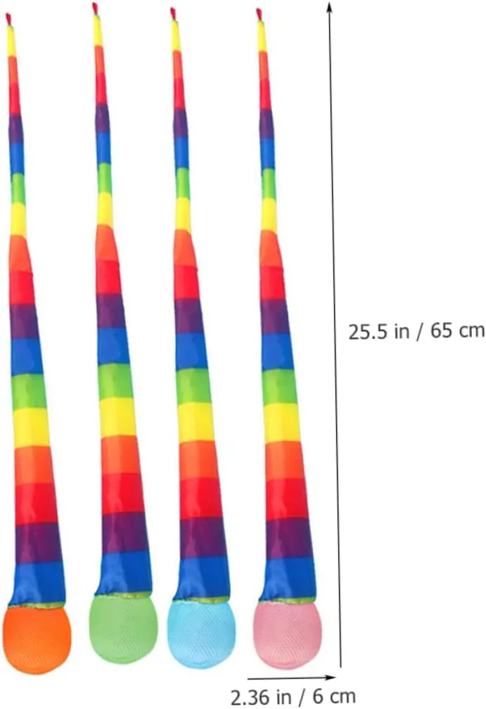 Toyvian 4 Pcs Throw and Catch Comet Balls with Rainbow Tail for School Sports Training, 25.5 inch Long