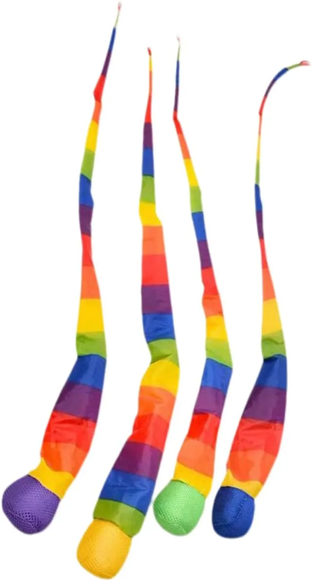 Toyvian 4 Pcs Throw and Catch Comet Balls with Rainbow Tail for School Sports Training, 25.5 inch Long