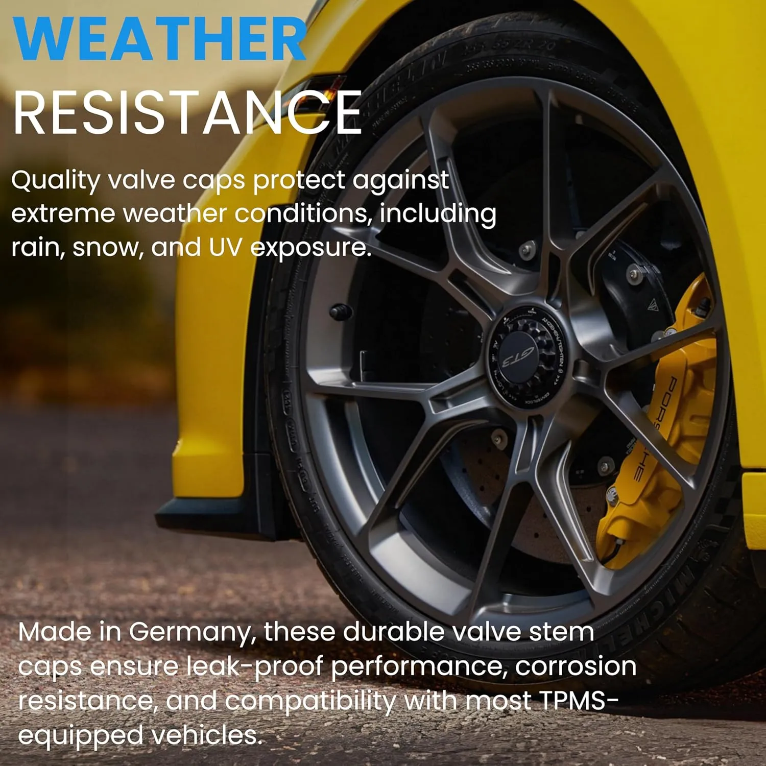 TPMS Tire Valve Caps (8-Pack) Alligator EHA Secure Air Pressure Black Valve Stem Caps Compatible with Audi, BMW, Mercedes, Porsche, Tesla, VW & More (Made in Germany)