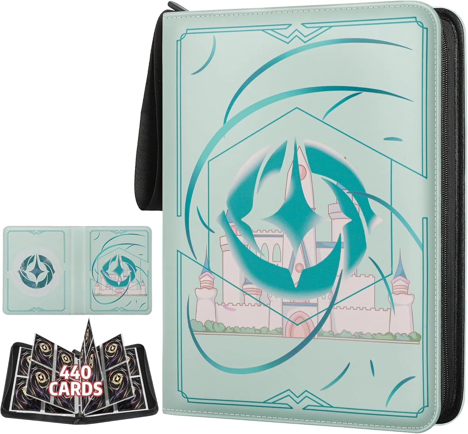 Trading Card Binder for Lorcana Cards Premium 4 Pocket Card Binder Compatible with Lorcana Cards 440 Pockets Capacity for TCG Storage Display Collection（Green 4)