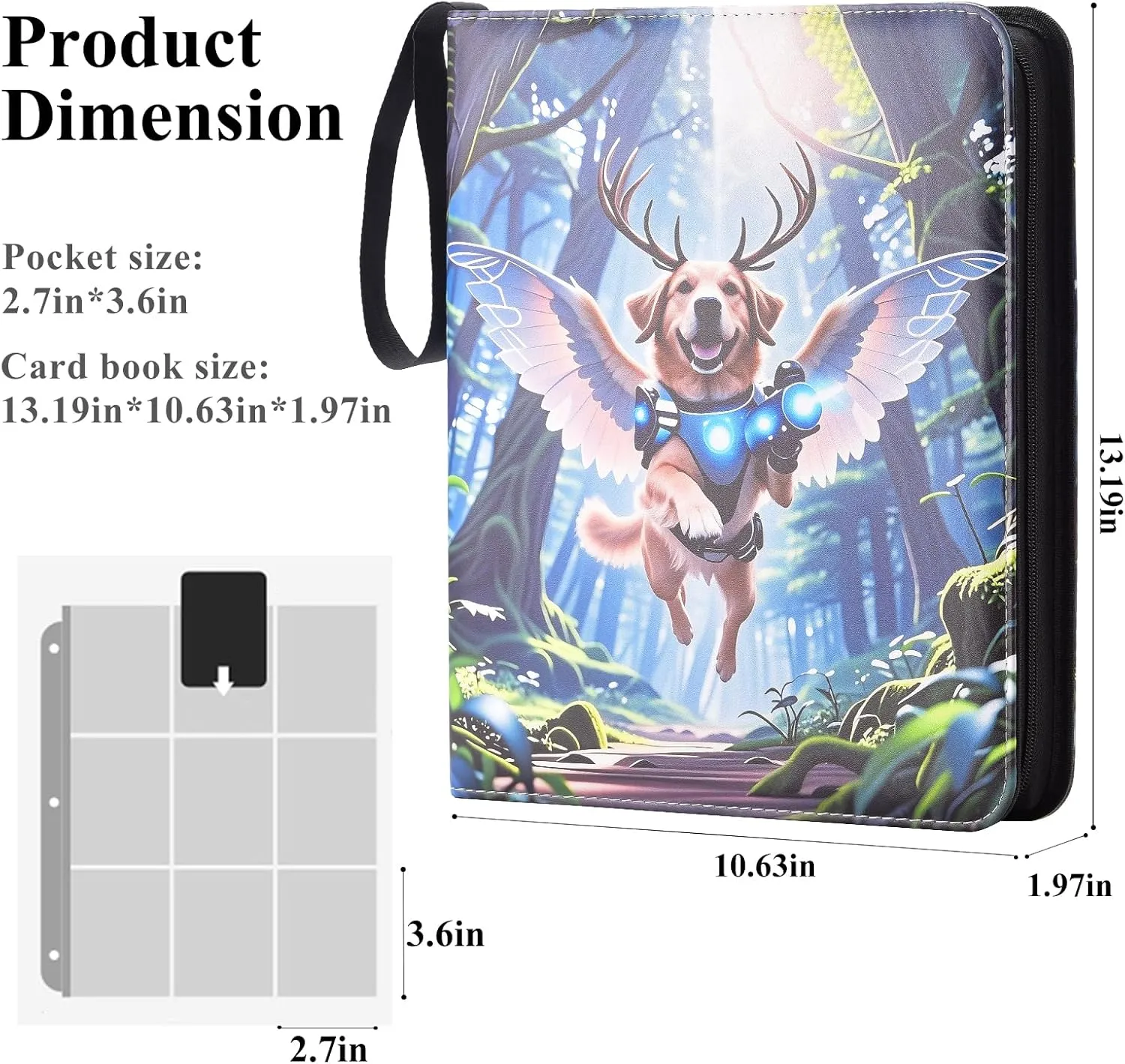 Trading Card Binder for pokemon cards 900 Pockets with Double-Sided 50 Removable Sleeves,Durable Waterproof Scratch-Resistant binder Album for MTG,TCG,Sports Cards (Angel Dog)