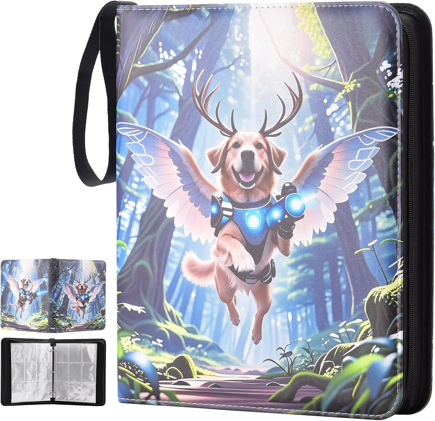 Trading Card Binder for pokemon cards 900 Pockets with Double-Sided 50 Removable Sleeves,Durable Waterproof Scratch-Resistant binder Album for MTG,TCG,Sports Cards (Angel Dog)