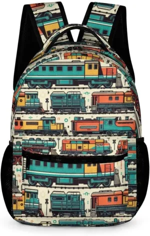 Train Backpack for Kids Girls Boys School, 16 Inches Cute Train Theme Bookbag, Adjustable, Lightweight, Large Capacity, Colorful Train Backpack for School