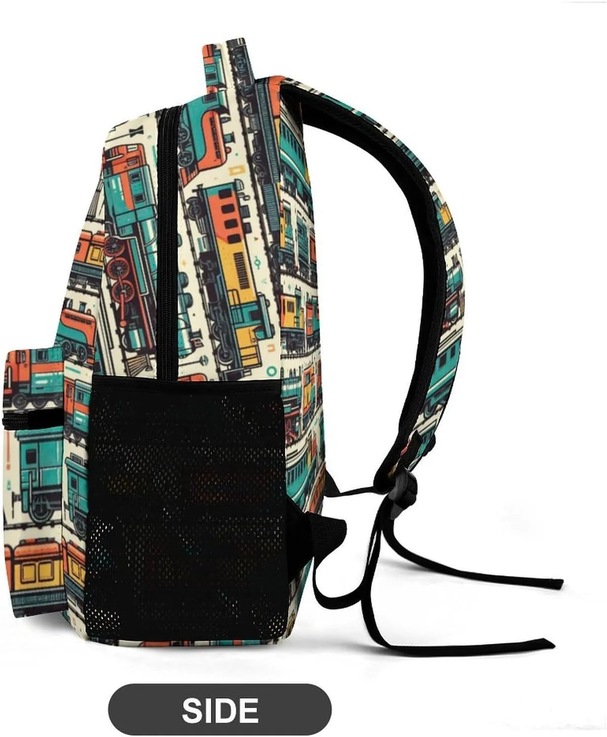 Train Backpack for Kids Girls Boys School, 16 Inches Cute Train Theme Bookbag, Adjustable, Lightweight, Large Capacity, Colorful Train Backpack for School