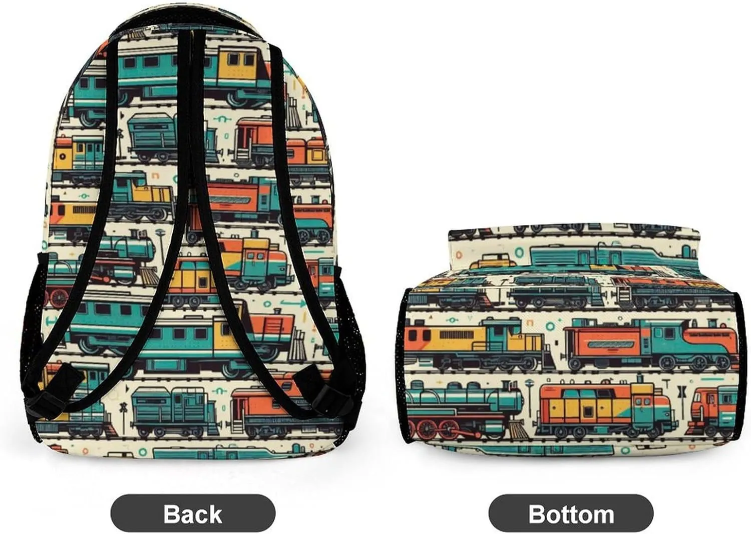 Train Backpack for Kids Girls Boys School, 16 Inches Cute Train Theme Bookbag, Adjustable, Lightweight, Large Capacity, Colorful Train Backpack for School