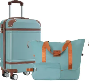 Travel Conveniently with Hardshell Luggage Set, 20-Inch Carry-on with Duffel and Toiletry Bag, Durable ABS Material, Green
