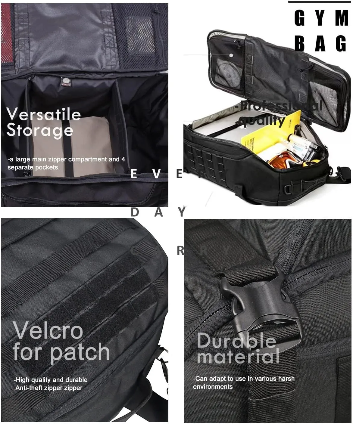 Travel Duffle Bag Backpack for Men - Large Tactical Bags Weekender Gym Bag for Overnight Traveling Military Workout Deployment Sports (Black, 80L)