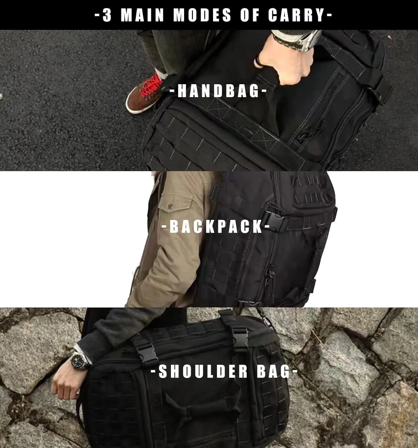 Travel Duffle Bag Backpack for Men - Large Tactical Bags Weekender Gym Bag for Overnight Traveling Military Workout Deployment Sports (Black, 80L)