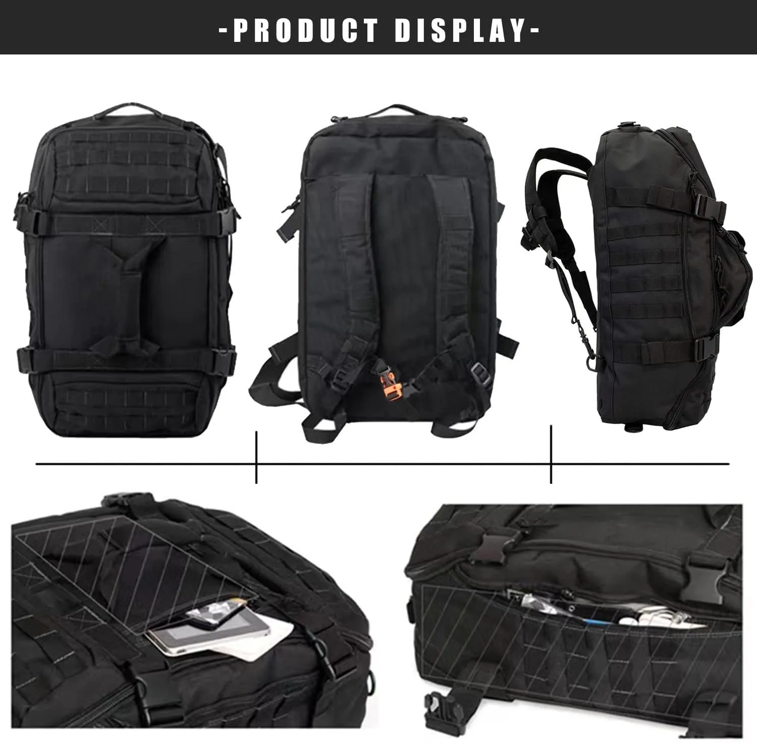 Travel Duffle Bag Backpack for Men - Large Tactical Bags Weekender Gym Bag for Overnight Traveling Military Workout Deployment Sports (Black, 80L)