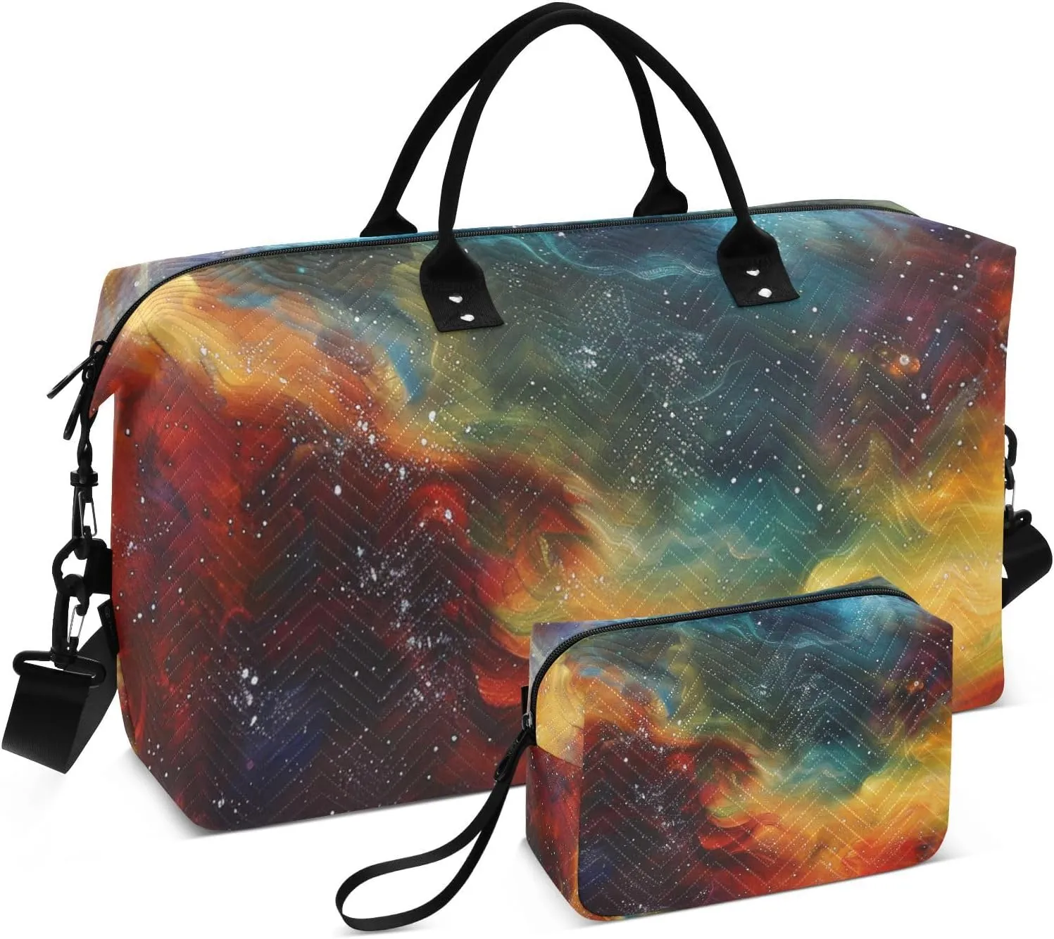 Travel Hand Bag Weekender/Overnight Duffel Sports Duffel Bags with Toiletry Bag for Trip Foldable Rainbow-colored Nebulae