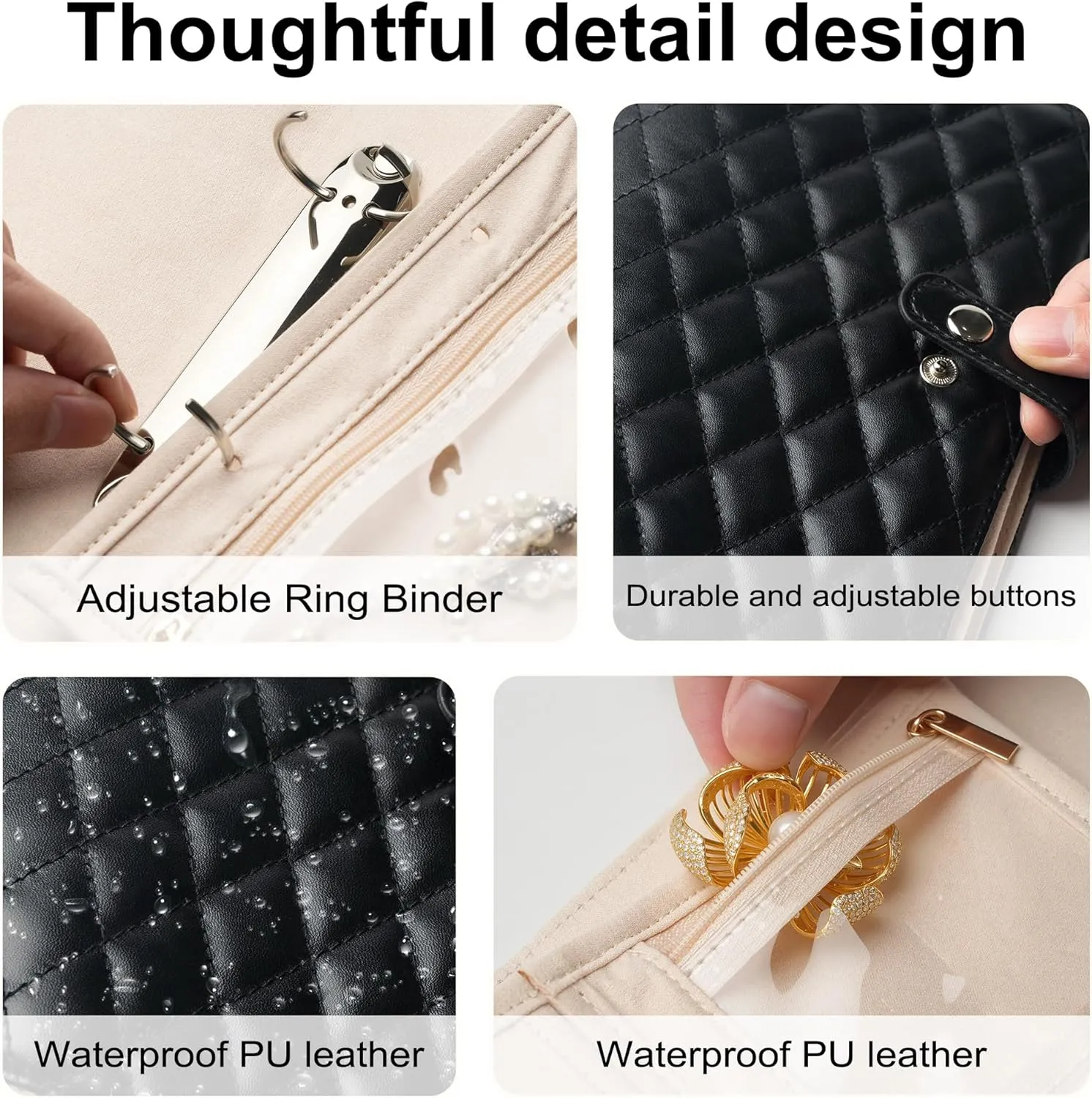 Travel Jewelry Organizer Case Jewelry Organizer Book with Transparent Velvet Zipper Pouches for Rings, Necklaces, Earrings, Gift for Women Christmas, Birthday, Travel Essentials，Black