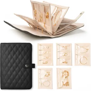Travel Jewelry Organizer Case Jewelry Organizer Book with Transparent Velvet Zipper Pouches for Rings, Necklaces, Earrings, Gift for Women Christmas, Birthday, Travel Essentials，Black