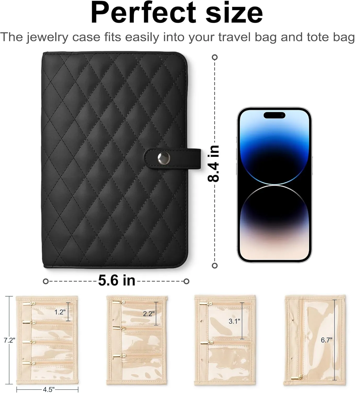 Travel Jewelry Organizer Case Jewelry Organizer Book with Transparent Velvet Zipper Pouches for Rings, Necklaces, Earrings, Gift for Women Christmas, Birthday, Travel Essentials，Black