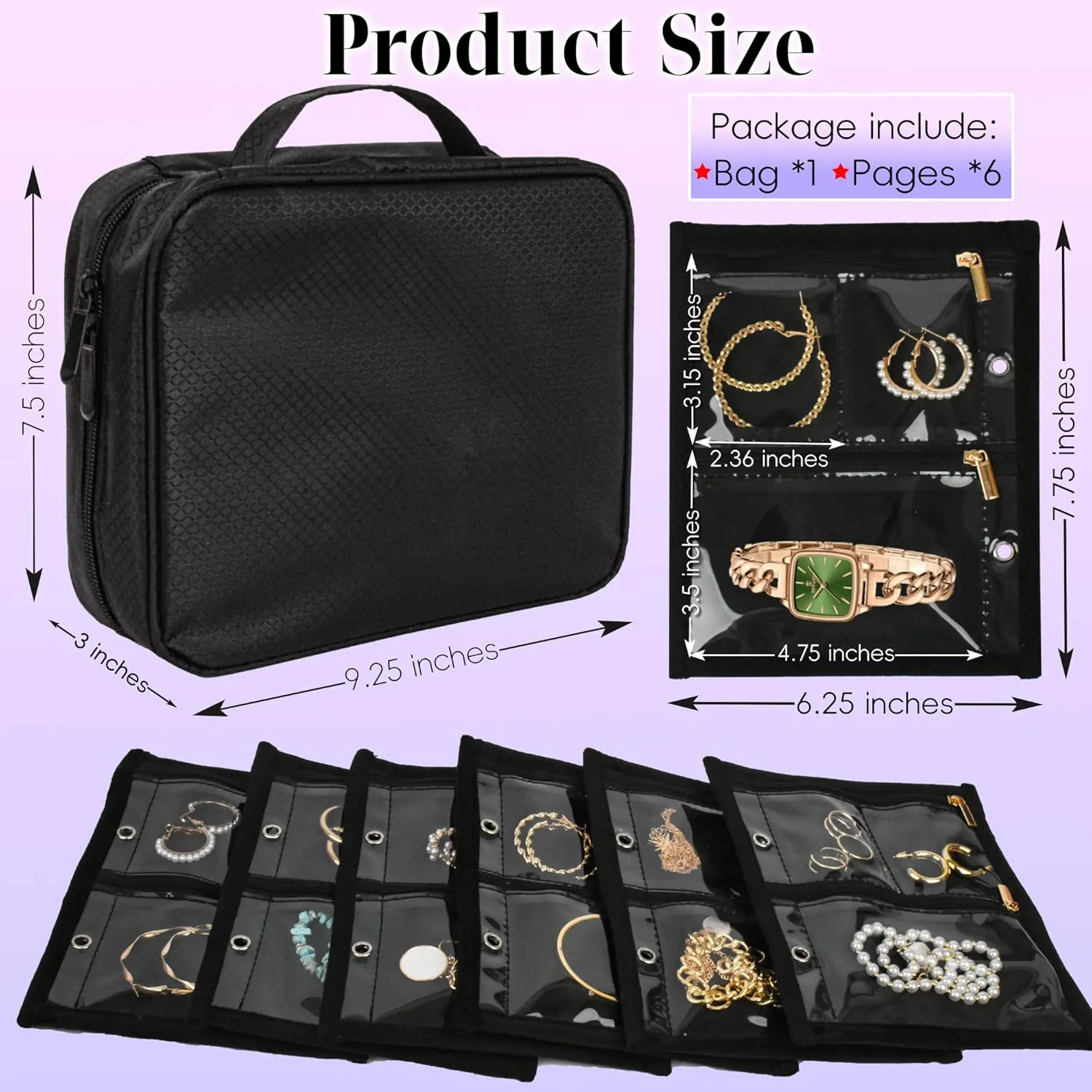 Travel Jewelry Organizer Case,Jewelry Bags Jewelry Storage Book Binder with Clear Zipper Velvet Pouch for Traveling,Earrings, Rings, Necklace, Bracelet