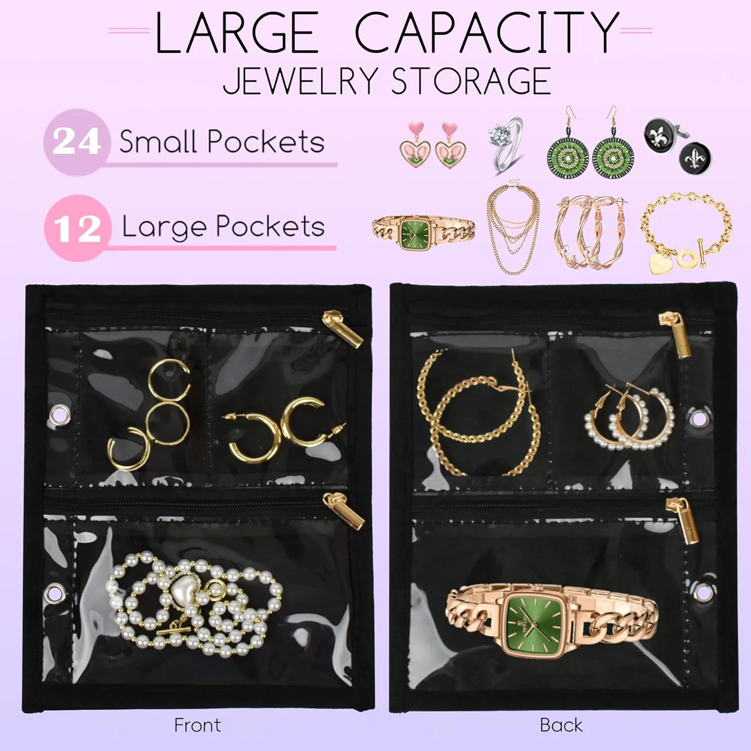 Travel Jewelry Organizer Case,Jewelry Bags Jewelry Storage Book Binder with Clear Zipper Velvet Pouch for Traveling,Earrings, Rings, Necklace, Bracelet