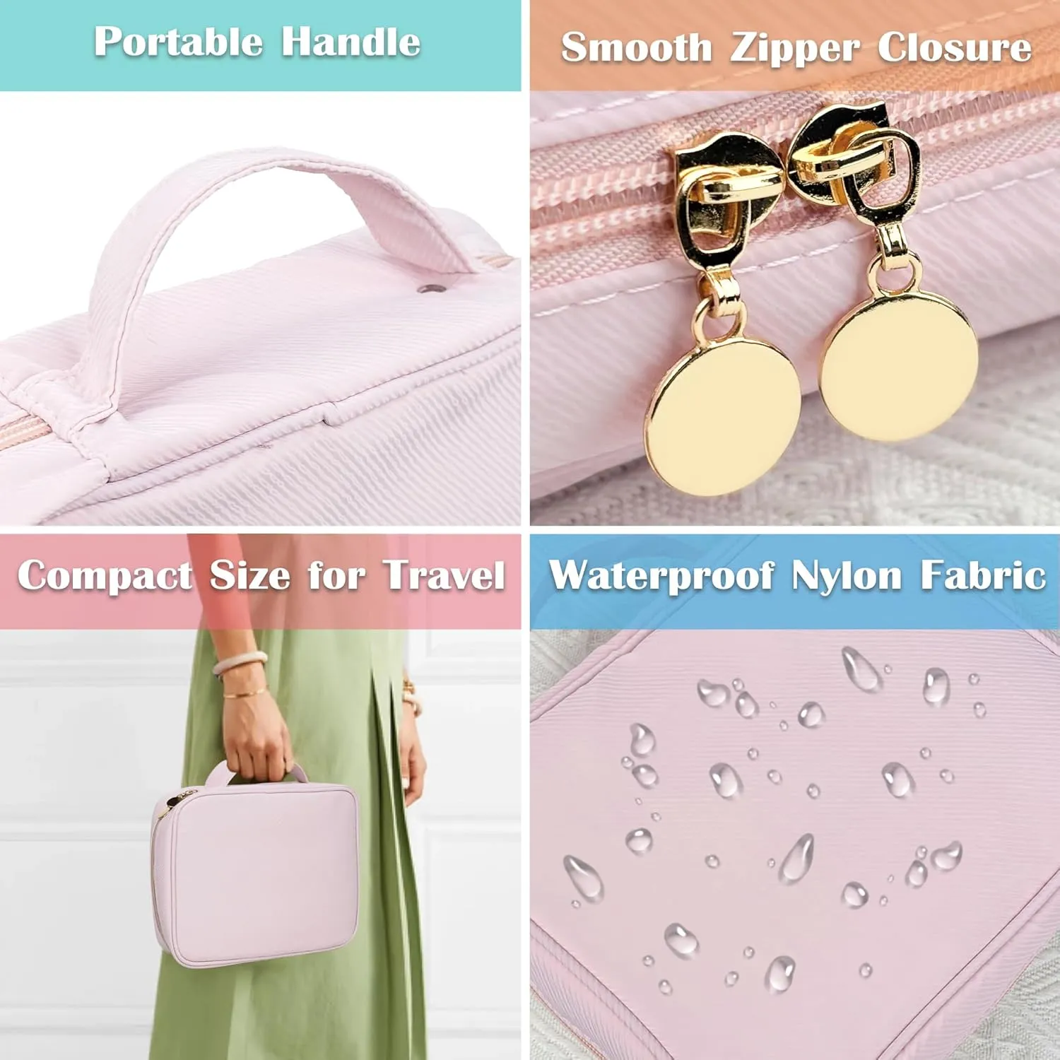 Travel Jewelry Organizer Case,Small Jewelry Bags Jewelry Storage Book Binder with Clear Zipper Velvet Pouch for Traveling,Earrings, Rings, Necklace, Bracelet (Pink)