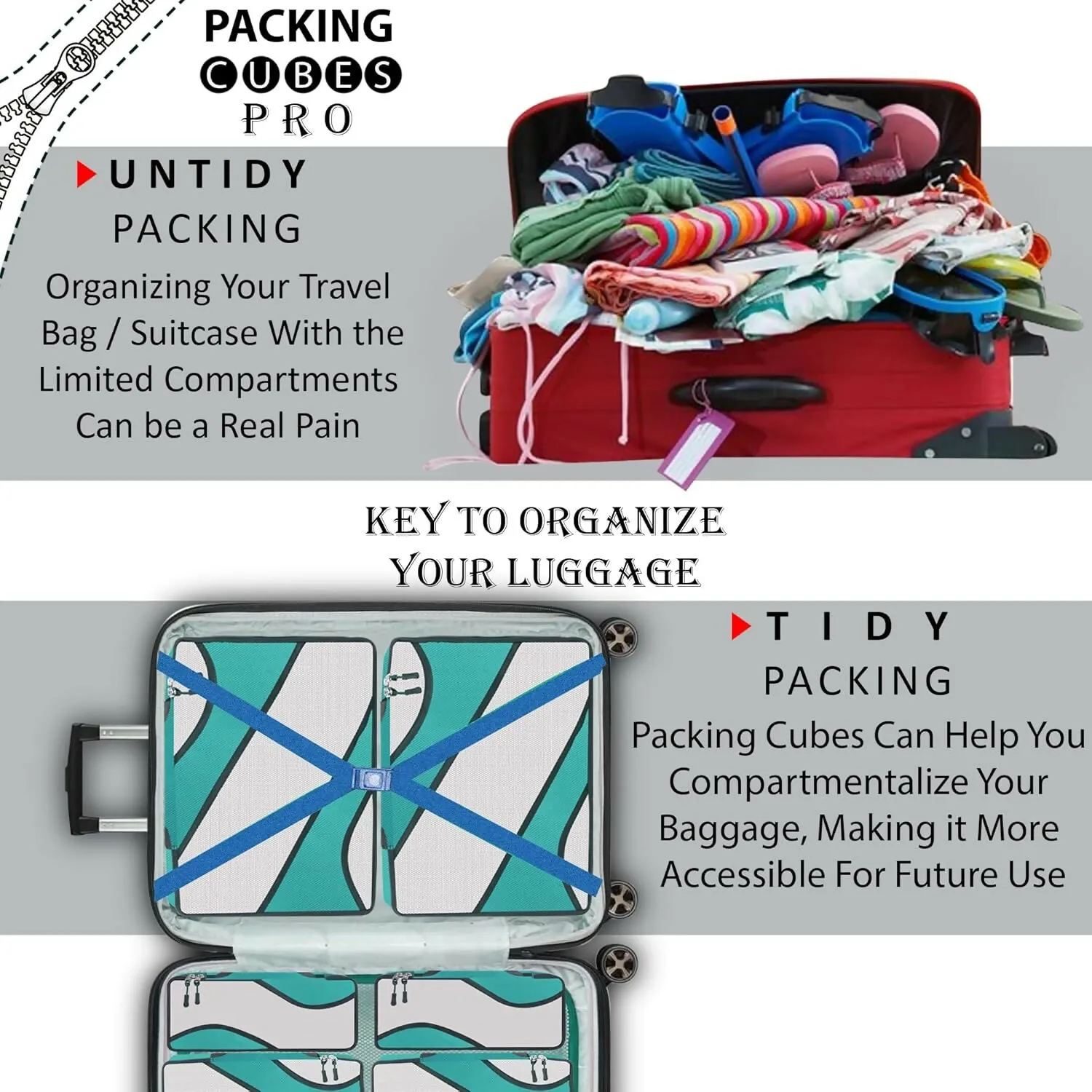 Travel Packing Cubes Polyester Organizer Bags ((Pack of 4,Airport Blue)