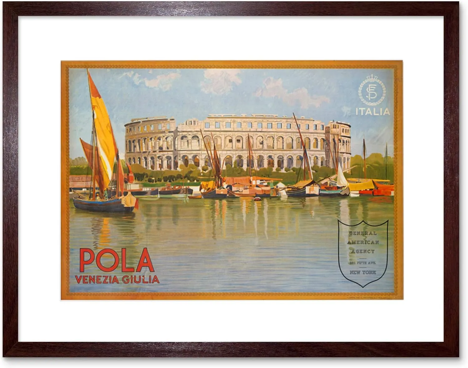 TRAVEL POLA PULA CROATIA ARENA ROMAN STADIUM VENICE LAKE BOAT ART PRINT B12X6505
