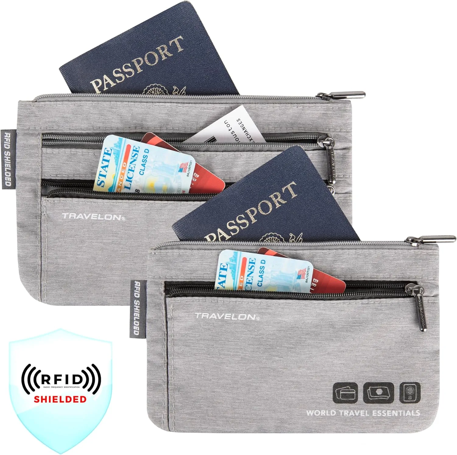 Travelon World Travel Essentials Set of 2 Currency and Passport Organizers