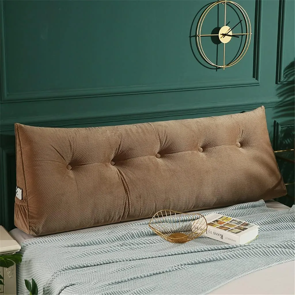Triangular Headboard Pillow with Side Pockets, Solid Color Velvet Cushion Reading Pillow, Large Bolster Positioning Support Wedge Pillow for Daybed Bed with Removable Cover,A,Twin/100cm