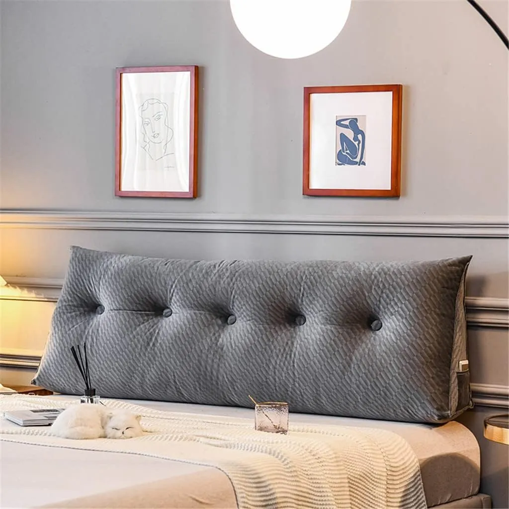 Triangular Headboard Pillow with Side Pockets, Solid Color Velvet Cushion Reading Pillow, Large Bolster Positioning Support Wedge Pillow for Daybed Bed with Removable Cover,B,Twin/100cm