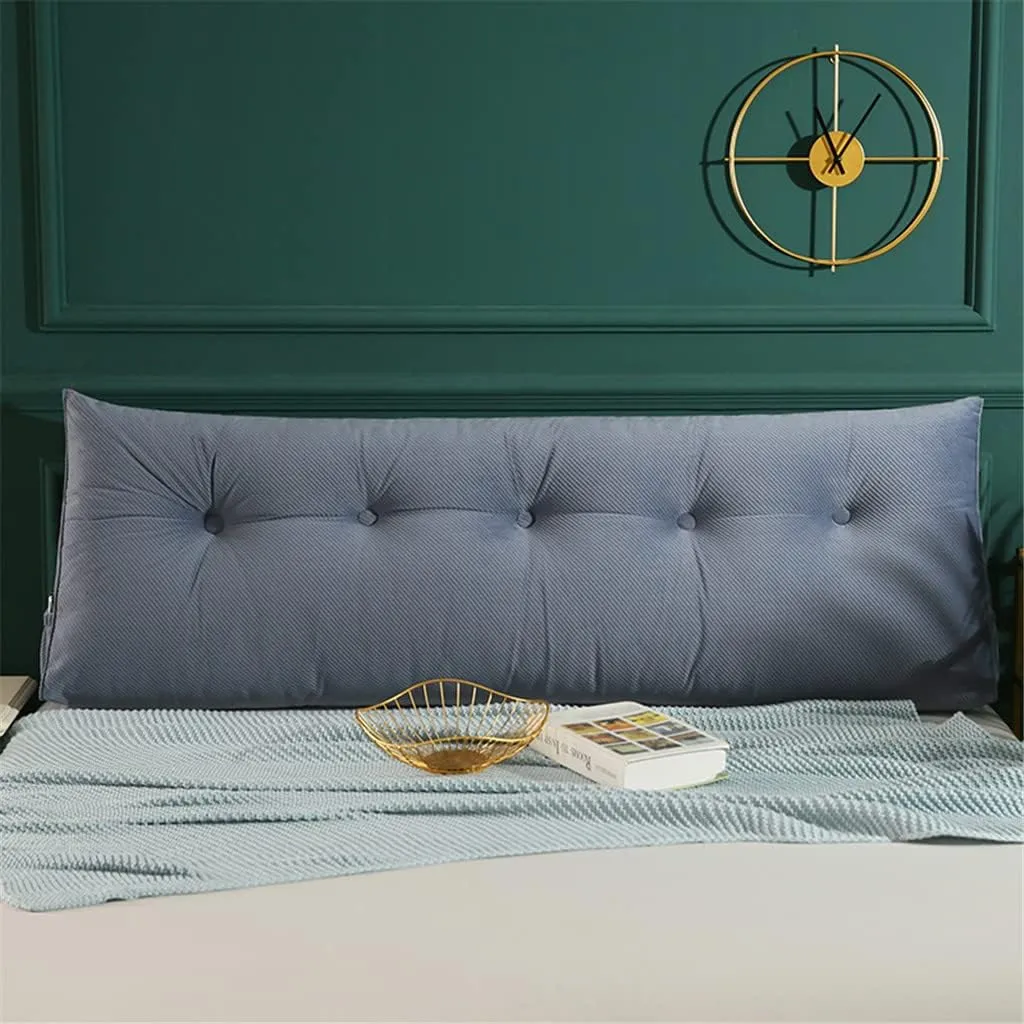 Triangular Headboard Pillow with Side Pockets, Solid Color Velvet Cushion Reading Pillow, Large Bolster Positioning Support Wedge Pillow for Daybed Bed with Removable Cover,Grey,Twin/100cm