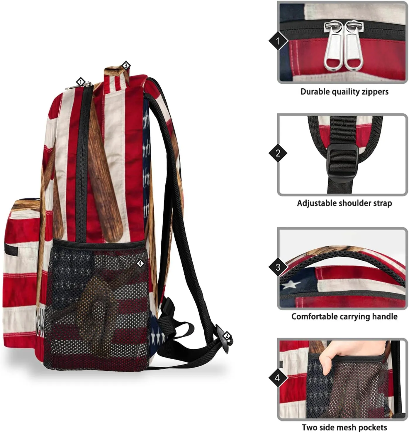 TropicalLife Baseball Custom Backpack, American Flag USA Baseball Personalized Backpacks with Name Bookbag Shoulder School Computer Hiking Gym Travel Casual Daypack