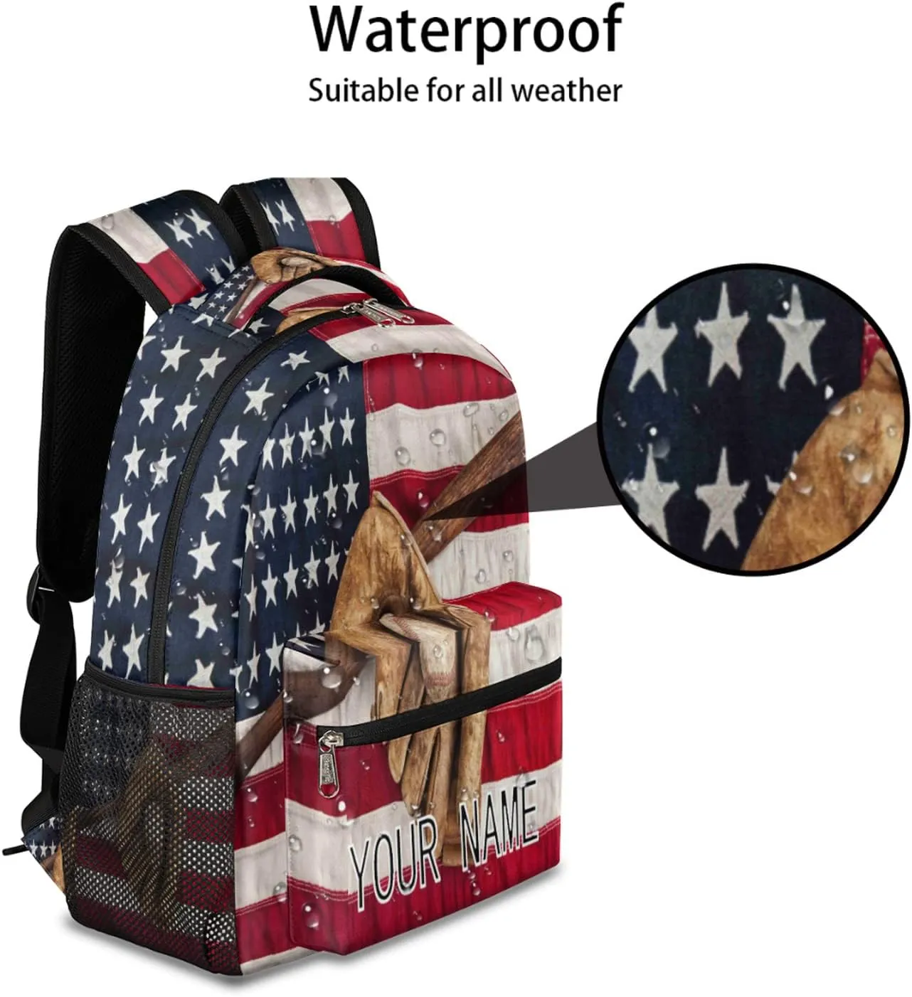 TropicalLife Baseball Custom Backpack, American Flag USA Baseball Personalized Backpacks with Name Bookbag Shoulder School Computer Hiking Gym Travel Casual Daypack