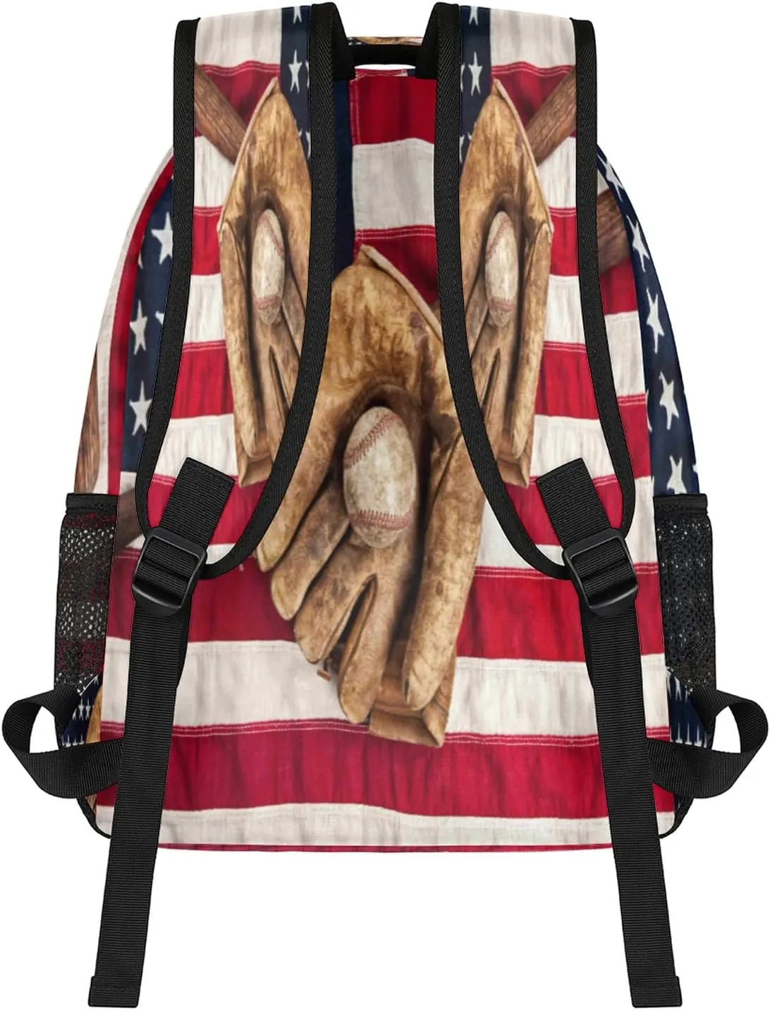TropicalLife Baseball Custom Backpack, American Flag USA Baseball Personalized Backpacks with Name Bookbag Shoulder School Computer Hiking Gym Travel Casual Daypack