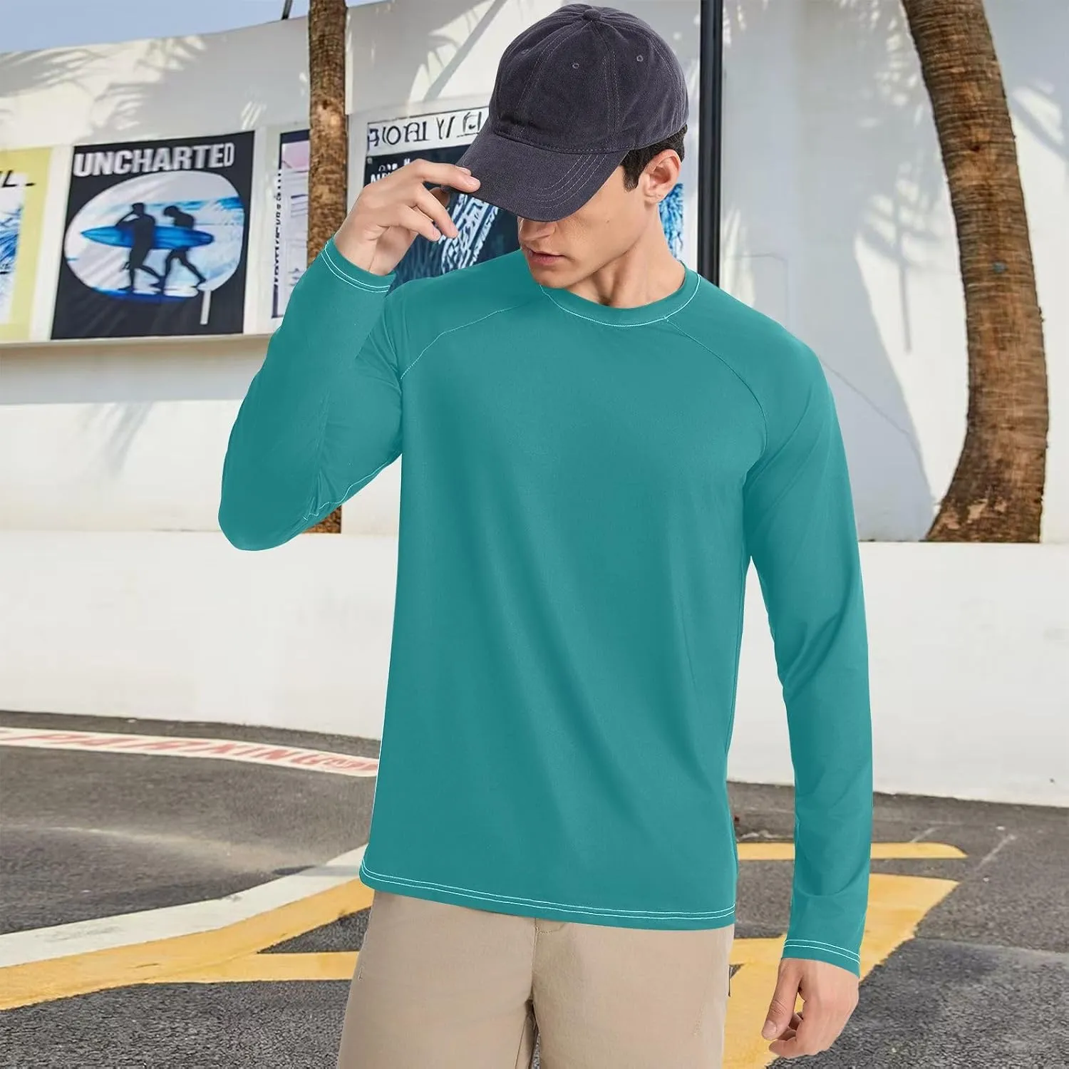 Turquoise SPF 50 Shirts for Men Quick Dry Hot Weather Long Sleeve Shirt Small
