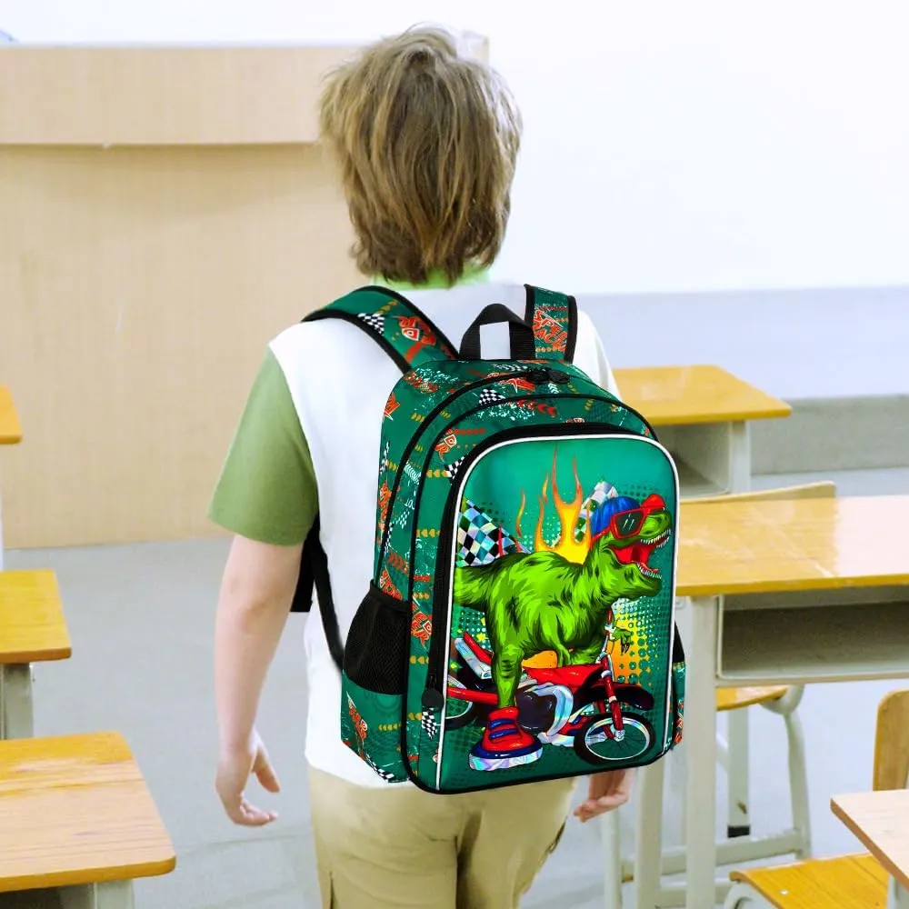 UFNDC 3PCS Boys Backpack,16”Kids Dinosaur Bookbag with Lunch Box, School Bag for Elementary Toddler