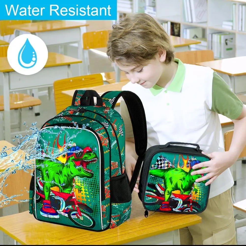 UFNDC 3PCS Boys Backpack,16”Kids Dinosaur Bookbag with Lunch Box, School Bag for Elementary Toddler