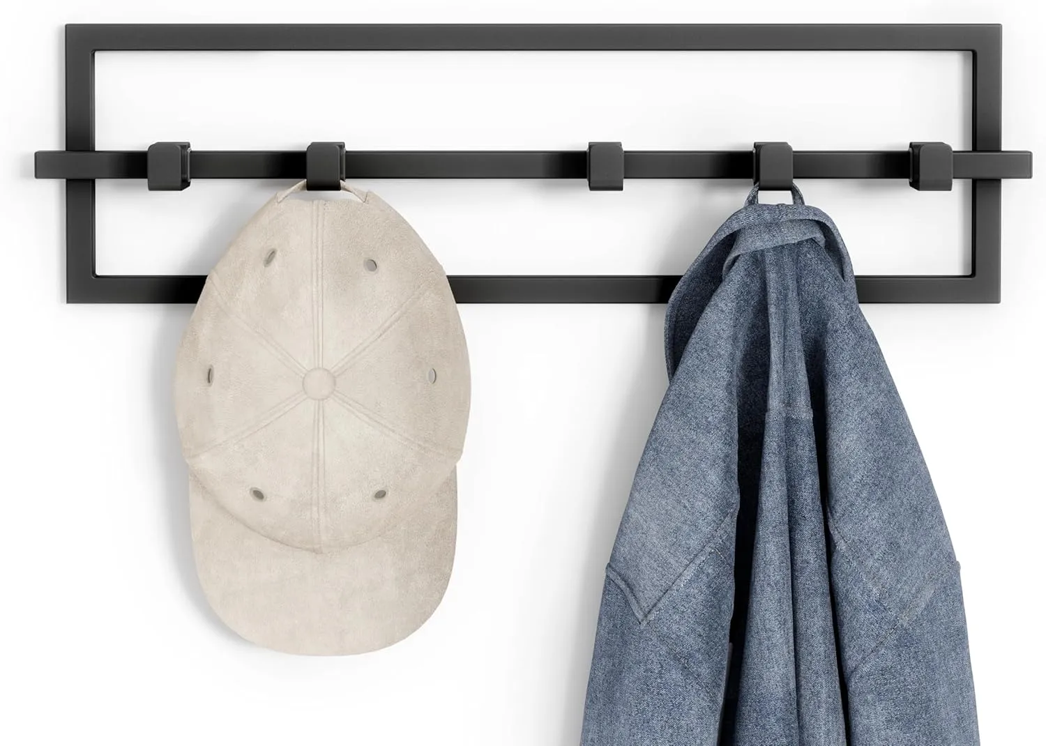 Umbra Cubiko Wall Mounted Modern, Sleek, Space-Saving Hanger with Retractable Hooks to Hang Coats, Scarves, Purses and More, 5, Black