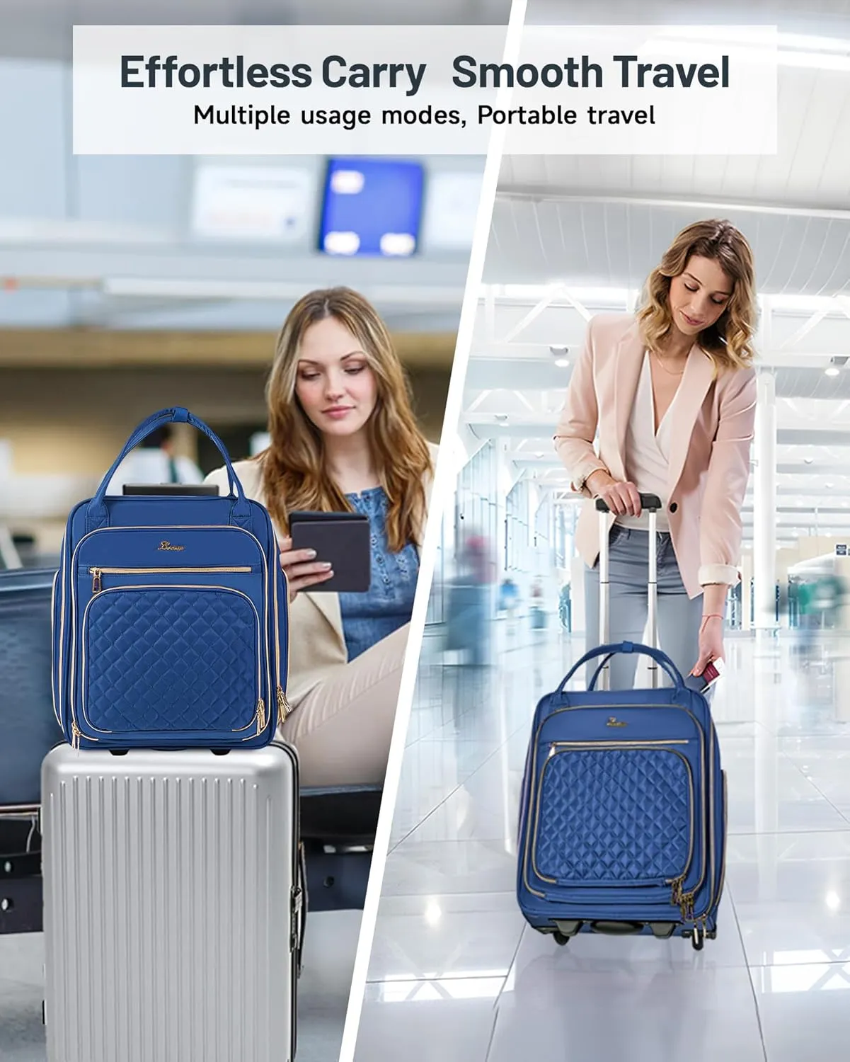 Under Seat Luggage with Wheels for Women Men, Airline Approved Underseat Carry on Luggage for Airplanes, Small Personal Item Travel Bag for Short Trip