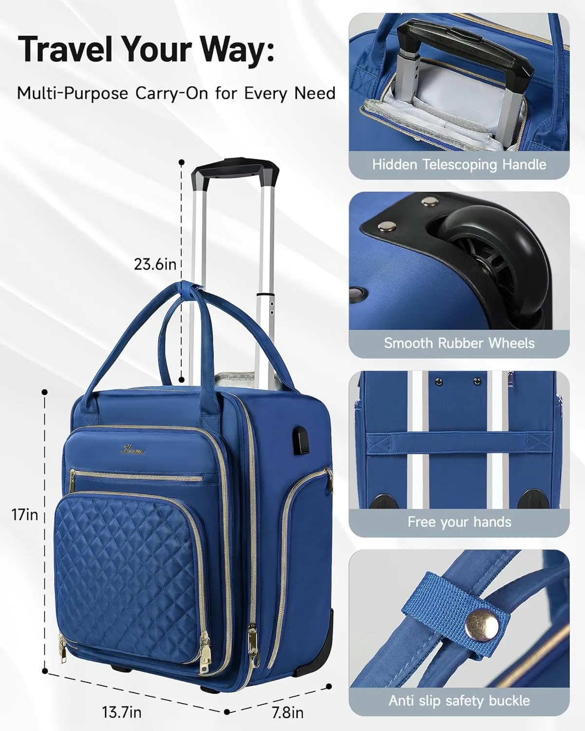 Under Seat Luggage with Wheels for Women Men, Airline Approved Underseat Carry on Luggage for Airplanes, Small Personal Item Travel Bag for Short Trip